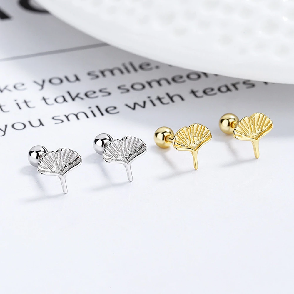 Apricot Leaf Thread Stud Earrings Women's Sterling Silver Fashion