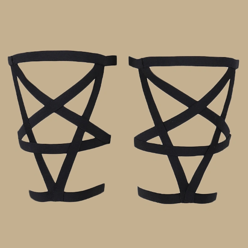 Black Ladies Strap Leg Ring Pentagram Cross