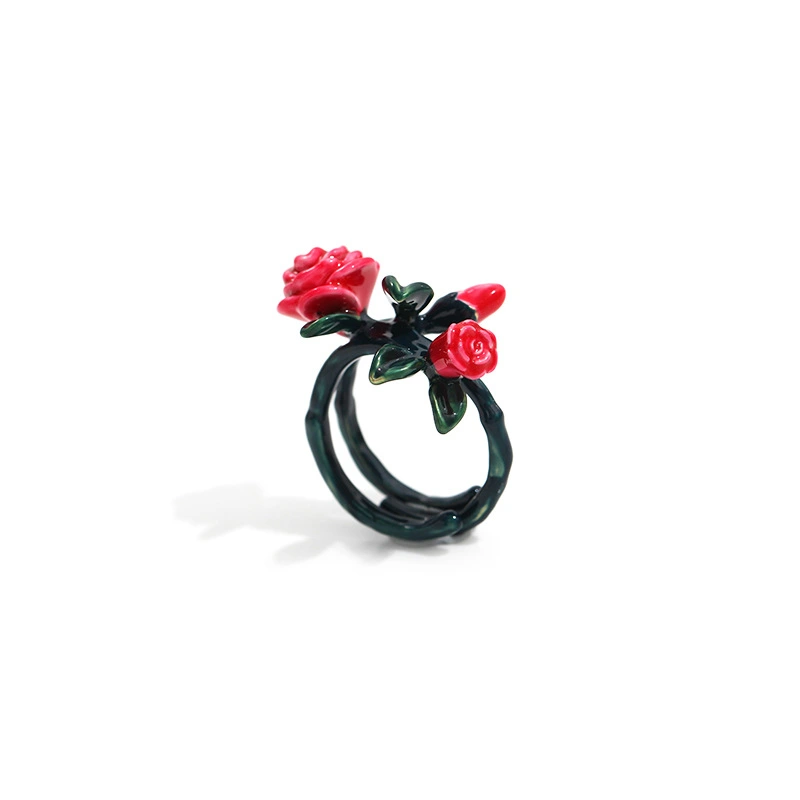 Ladies Hand Painted Enamel Ring Flowers