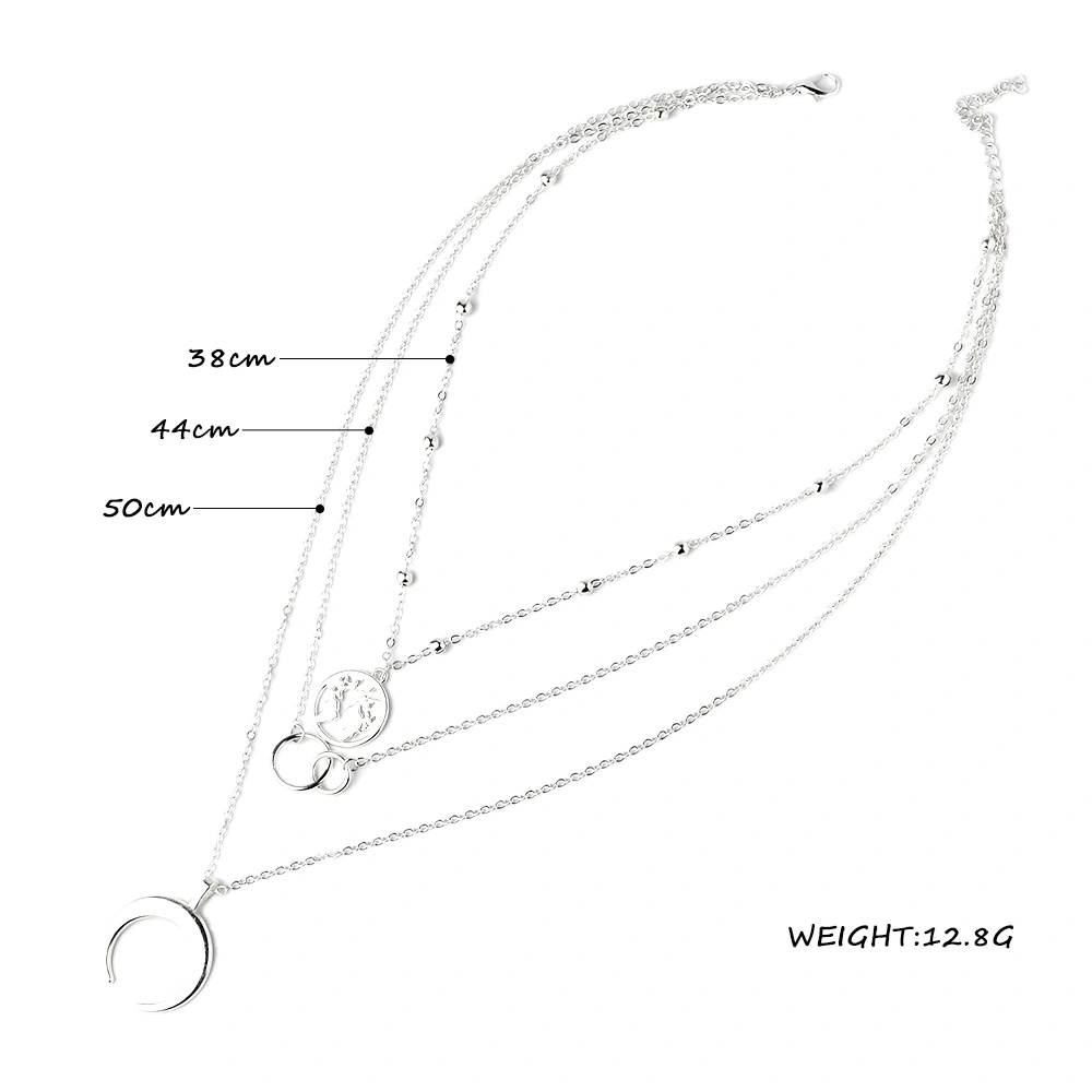 Ladies Fashion Multilayer Moon Map Necklace