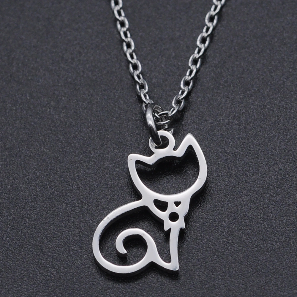 Laser Cut Hollow Cat Pendant Necklace