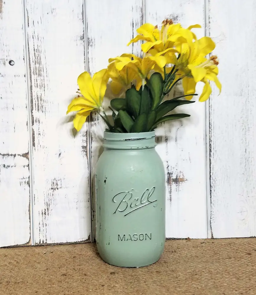 Renewed Decor Painted 32 Ounce Mason Jar Vase - Table Centerpiece, Baby Shower Decor, Country Decor, Bathroom Decor, Wedding Table Centerpiece - 20 Colors, Shown in Slate Gray - HANDMADE IN THE USA