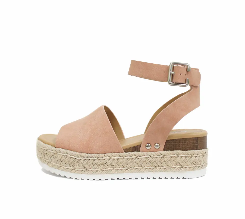 Soda Topic Open Toe Buckle Ankle Strap Espadrilles Flatform Wedge Casual Sandal