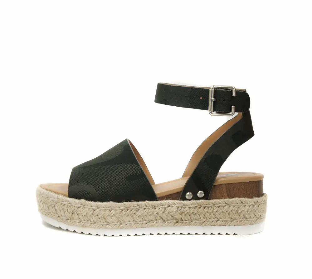 Soda Topic Open Toe Buckle Ankle Strap Espadrilles Flatform Wedge Casual Sandal