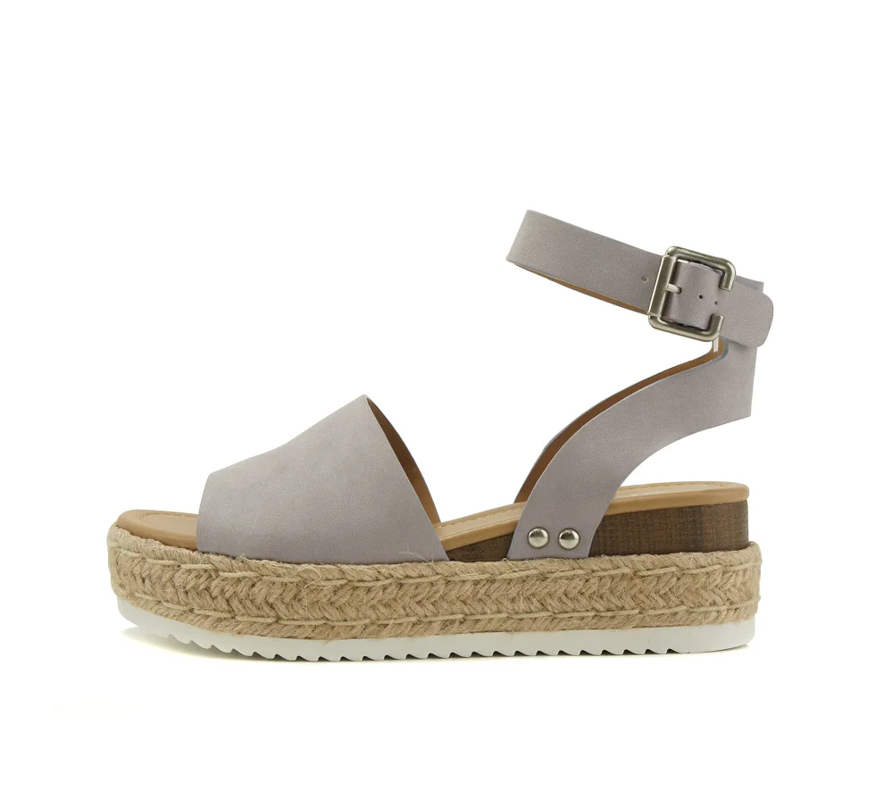 Soda Topic Open Toe Buckle Ankle Strap Espadrilles Flatform Wedge Casual Sandal