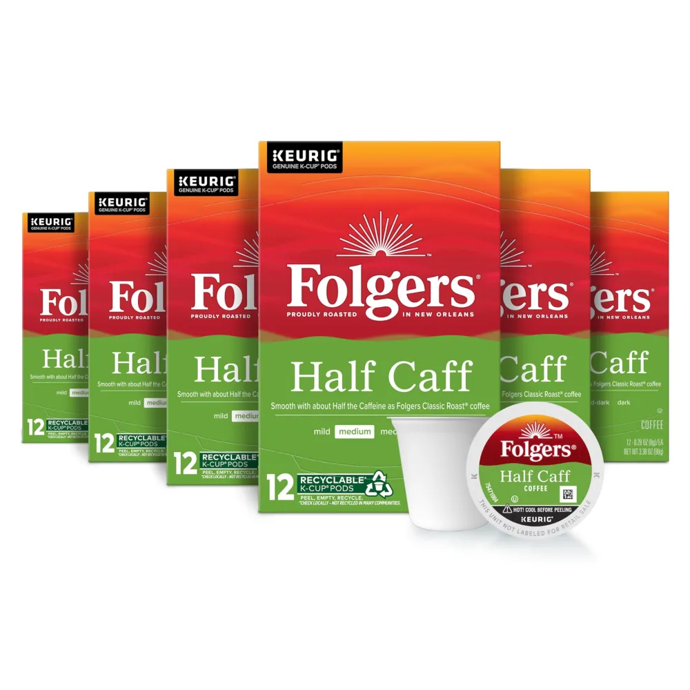 Folgers Half-Caff Medium Roast Coffee, 72 Keurig K-Cup Pods