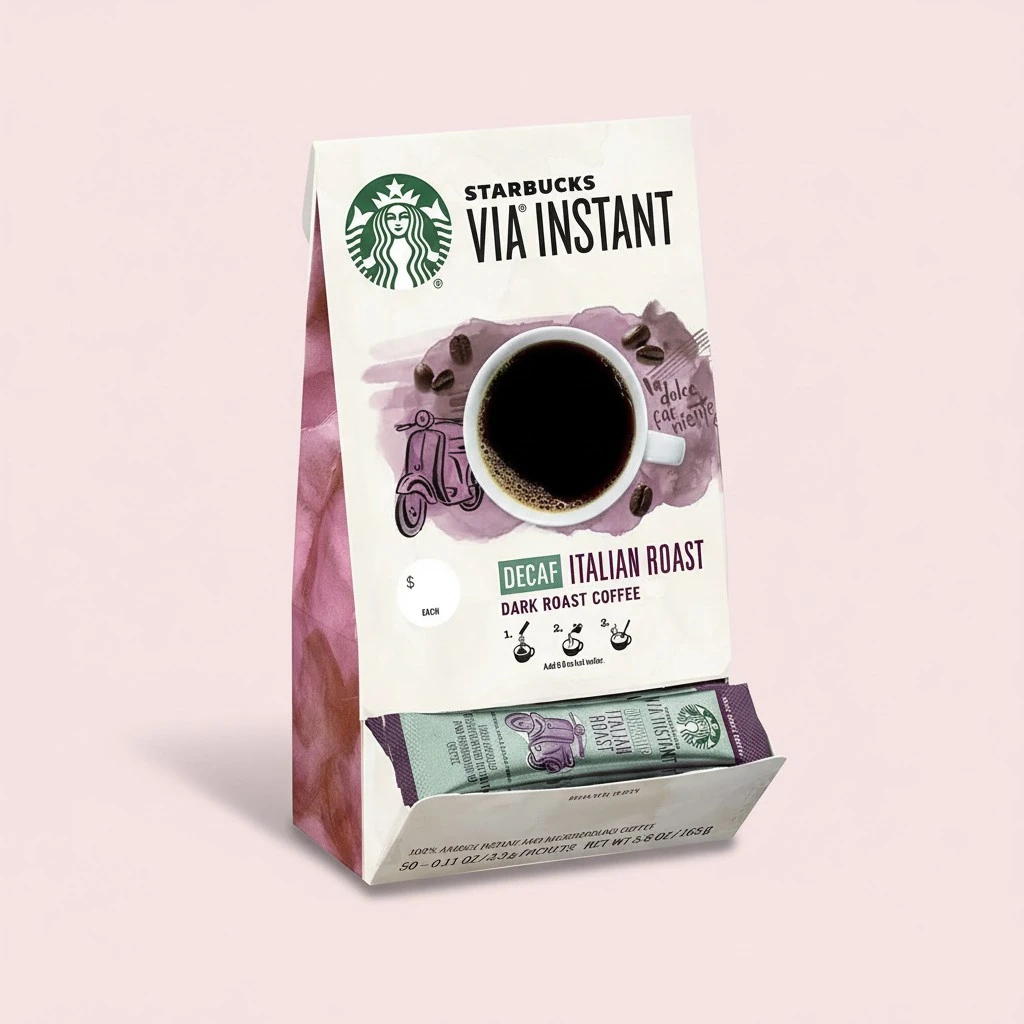 Starbucks VIA Instant Coffee, Dark Roast Coffee, Decaf Italian Roast, 100% Arabica, 1 box (50 packets)