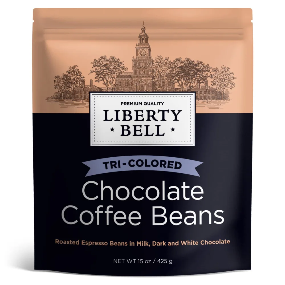 Liberty Bell Chocolate Covered Espresso Beans Tri-Color Blend Candy, 15 Ounce Bag