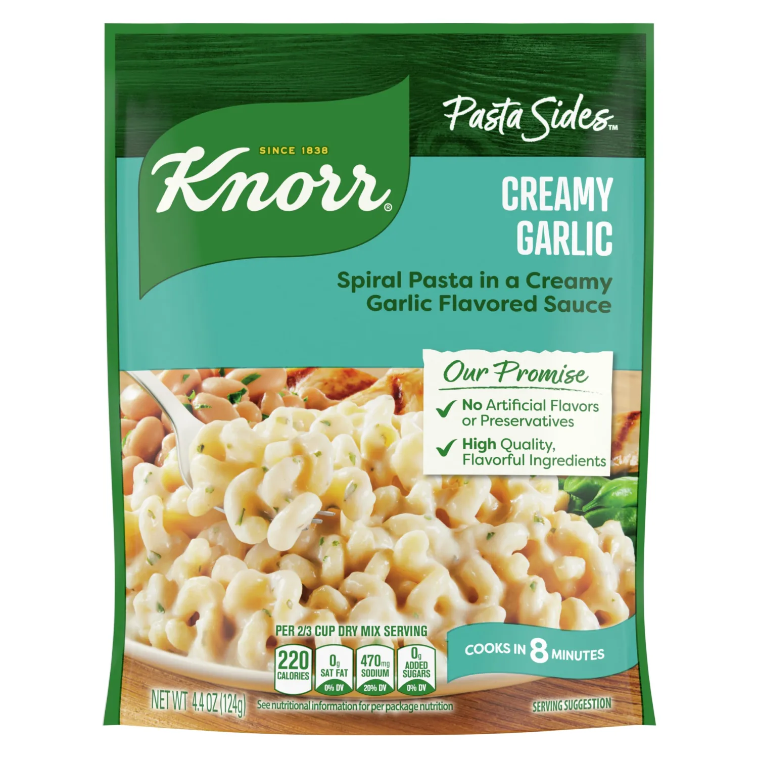 Knorr Pasta Sides Creamy Garlic For Delicious Quick Pasta Side Dishes No Artificial Flavors, No Preservatives 4.4 oz