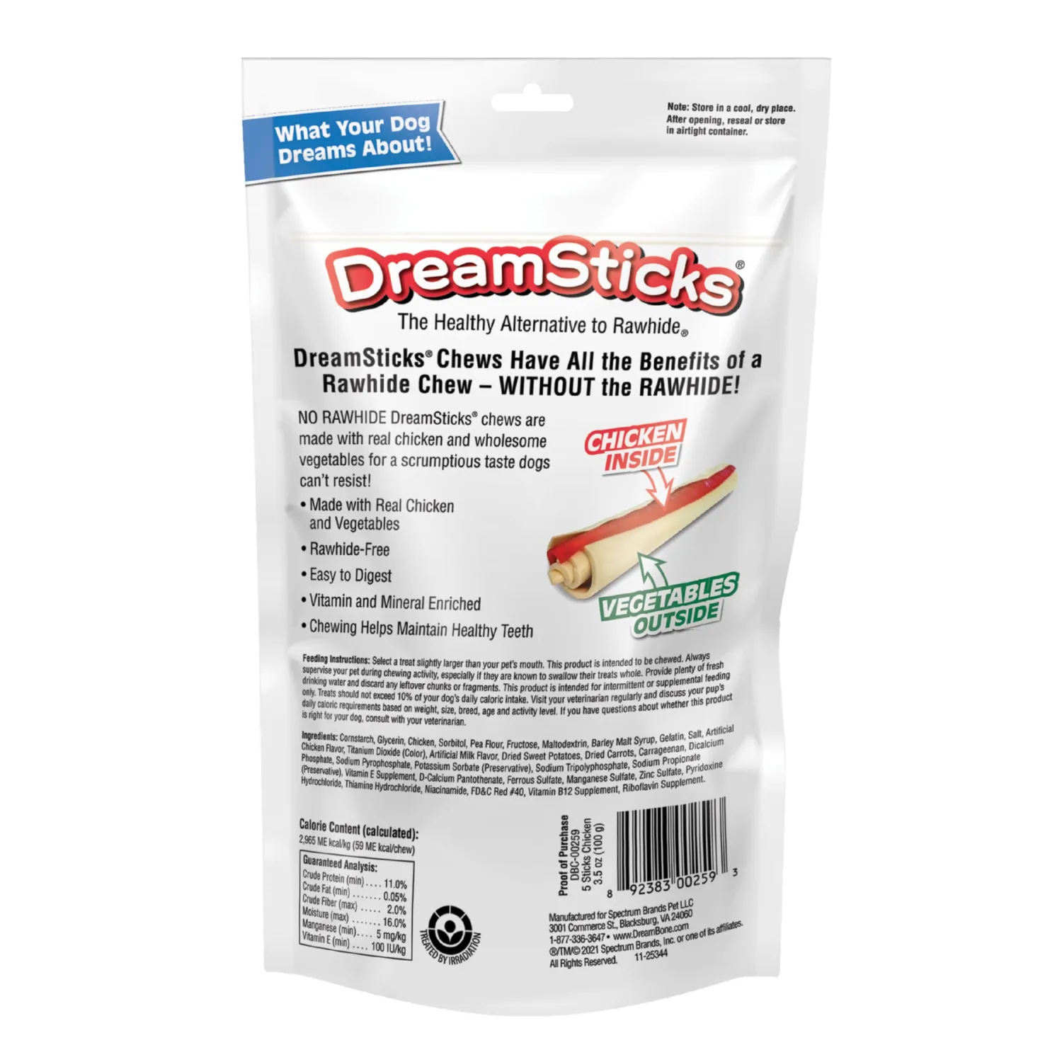 Dreamsticks, Vegetable & Chicken Chews, Rawhide Free, 5-Count