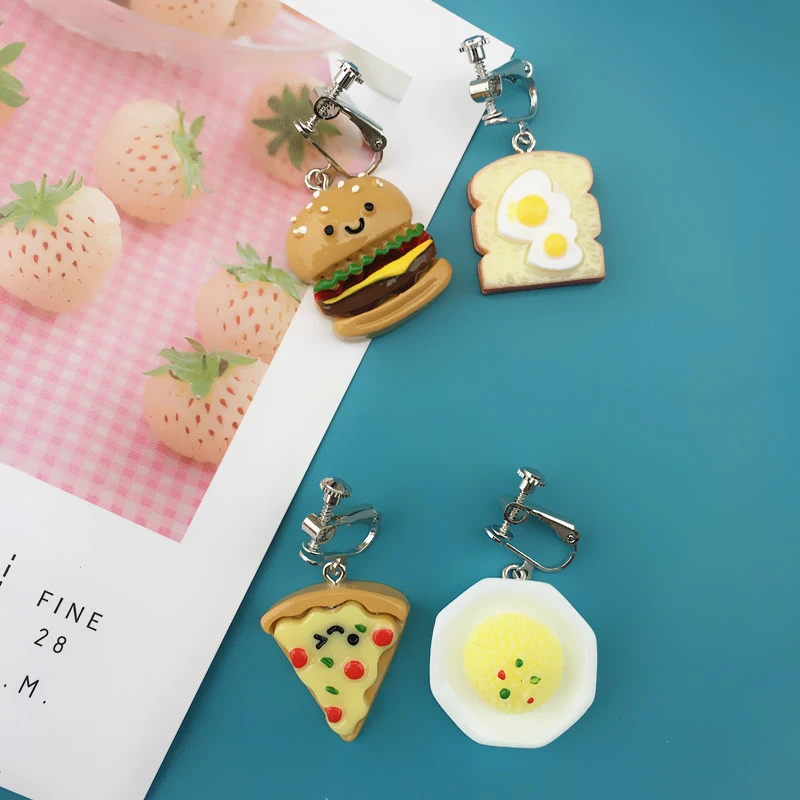 Asymmetric Burger Pizza Bread Durian Earrings