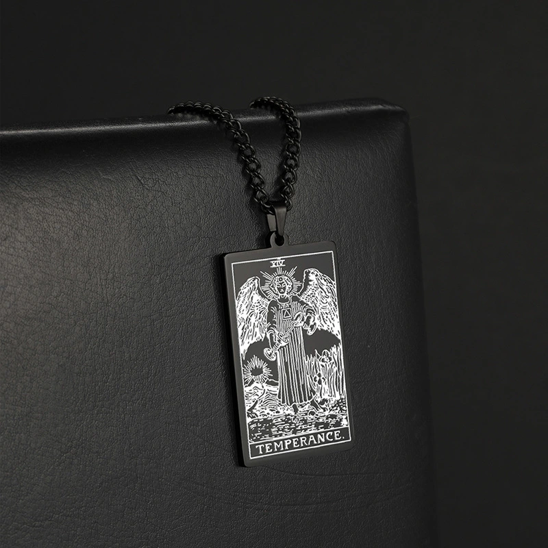 Men's And Women's Fashion Titanium Steel Vintage Tarot Card Pendant Necklace