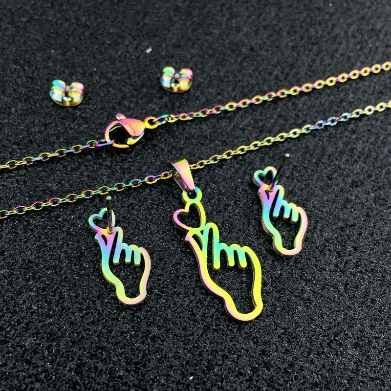 Brand New Colorful Finger Heart Pendant Necklace