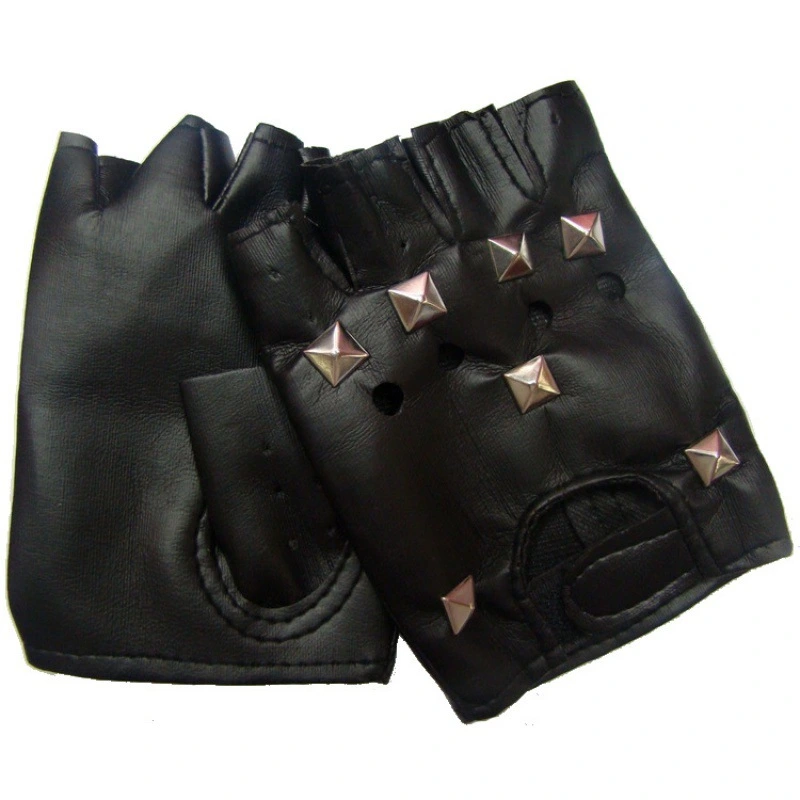 Performance And Show With Studs Half Finger Leather Gloves