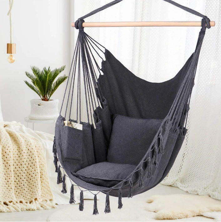 Tassel Hanging Chair Wooden Stick Canvas Swing