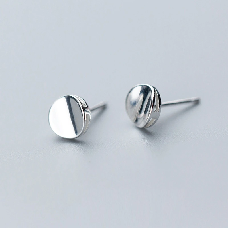 S925 Silver Glossy Round Stud Earrings For Women