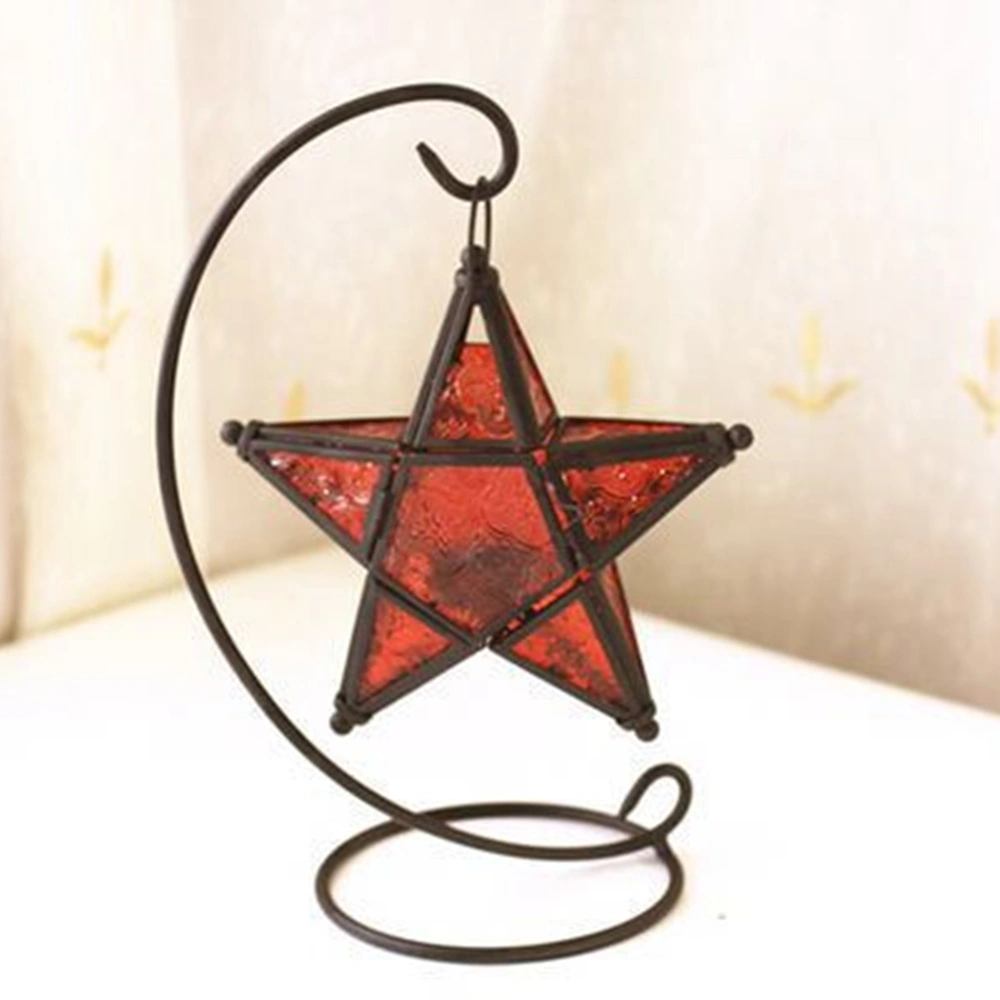 Color Patterned Glass Pentagram Wrought Iron Candle Holder