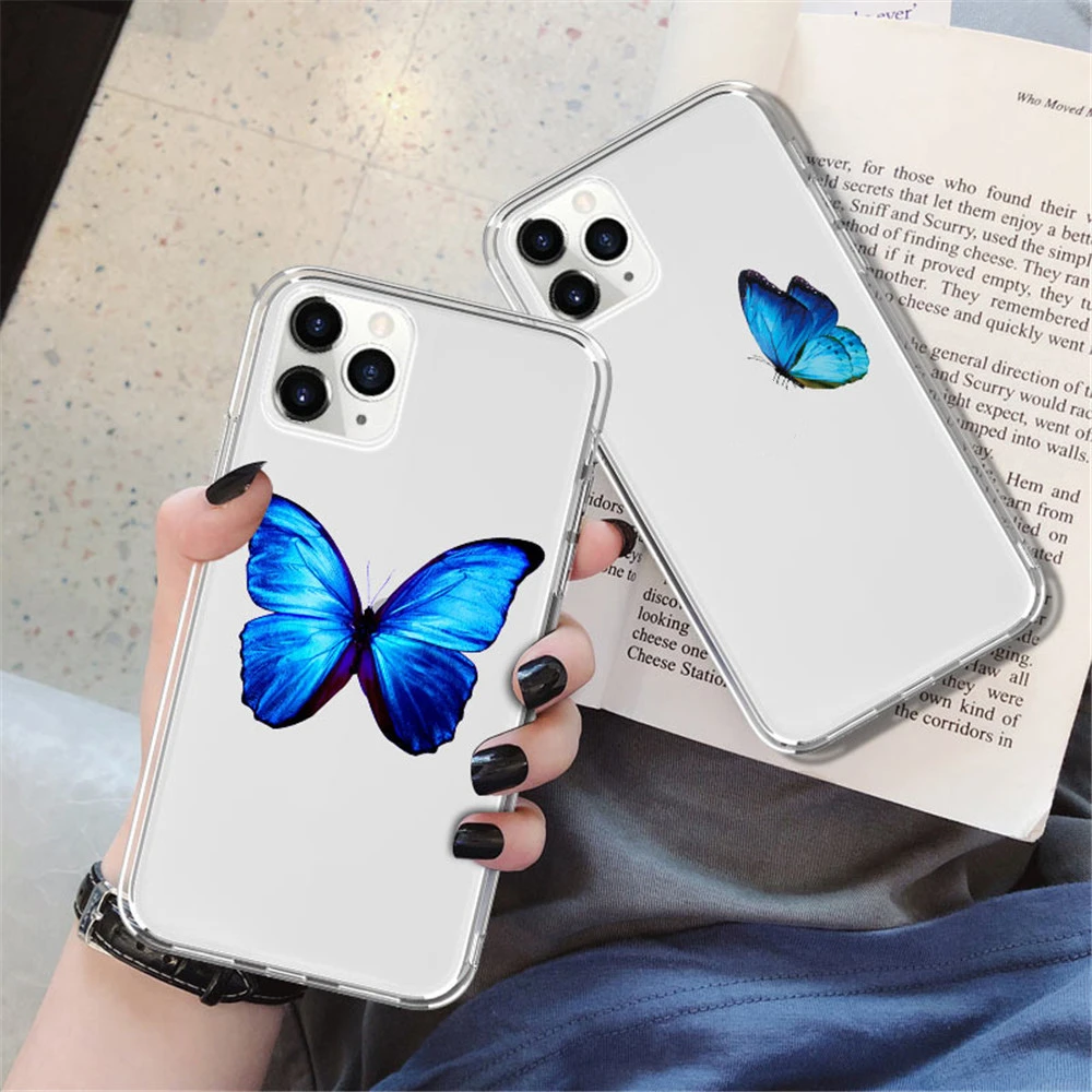 Transparent Blue Butterfly Phone Case Soft Shell