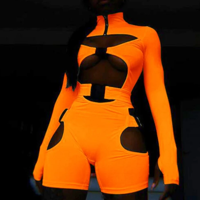 Fluorescent Green School Bag Button Long Sleeve Jumpsuit