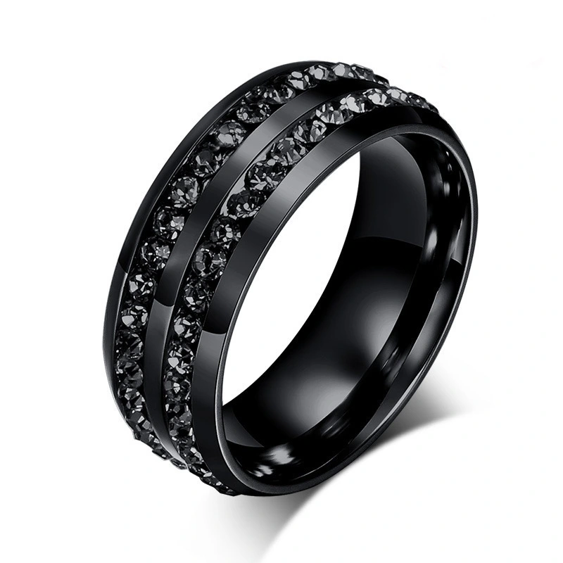 Popular Double Row Black Diamond Ring