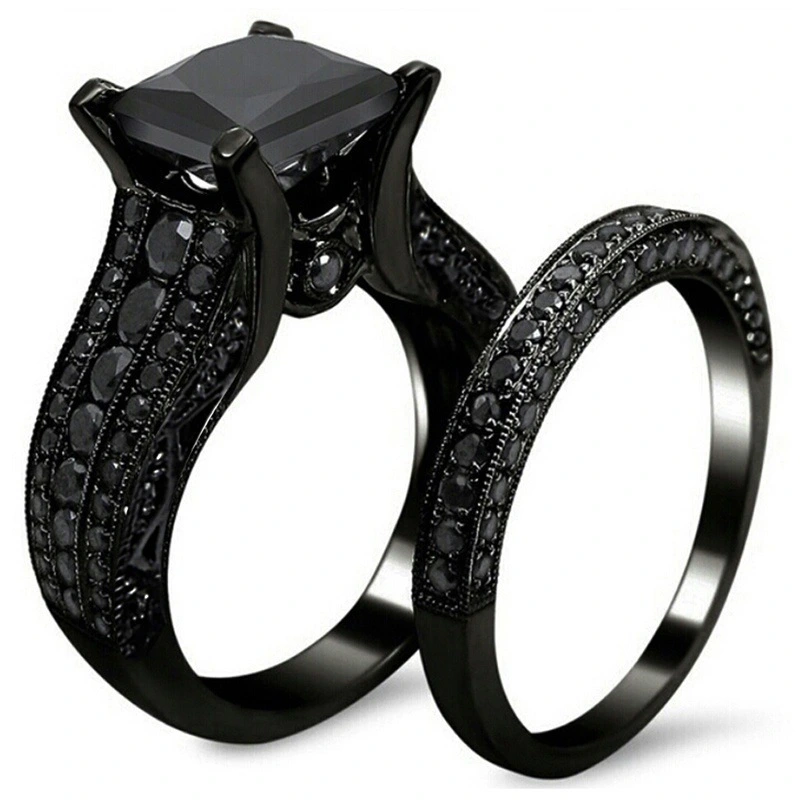 Popular Double Row Black Diamond Ring