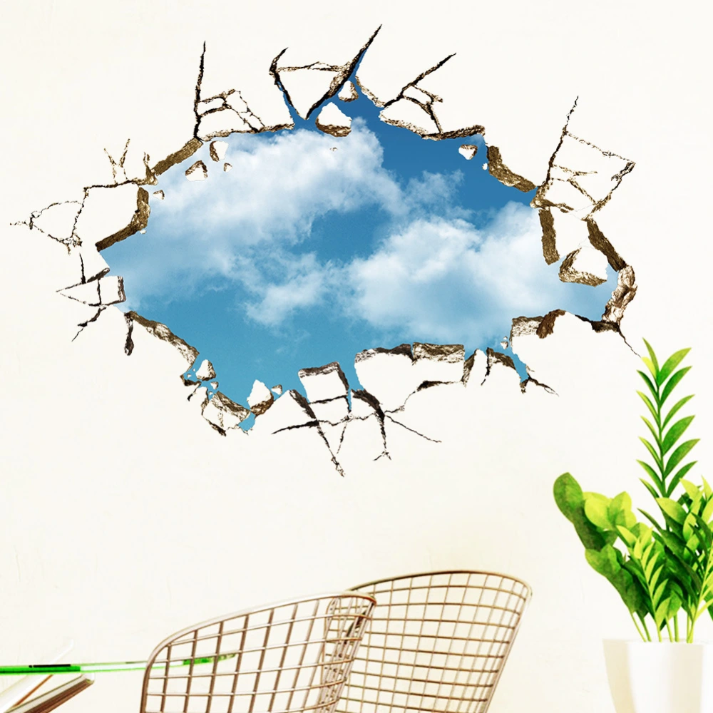 3D Broken Wall Blue Sky Bedroom Living Room Background Wall Sticker