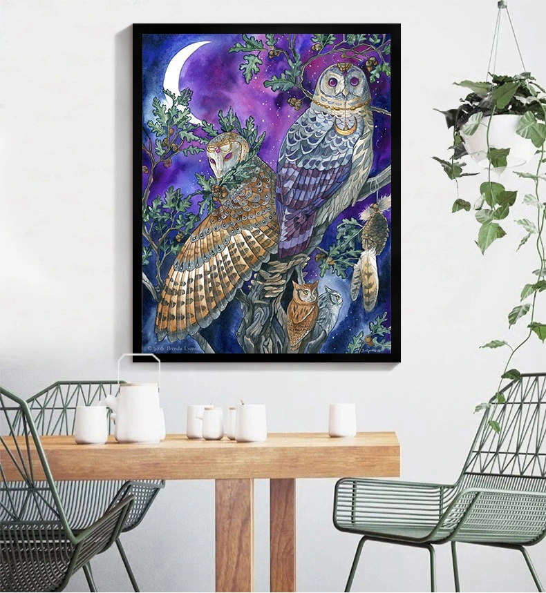 DIY Digital Oil Painting Hand Painted Decorative Painting Coloring Owl Digital Painting Living Room Bedroom