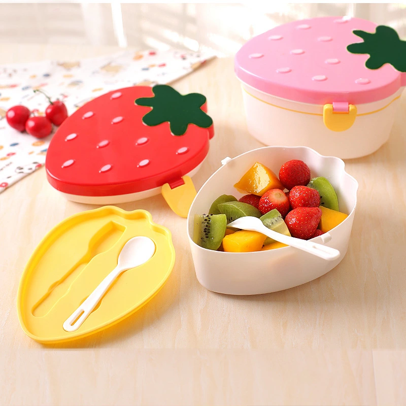 Strawberry Plastic Lunch Box Double-layer Food Grade Fast Food Lunch Box