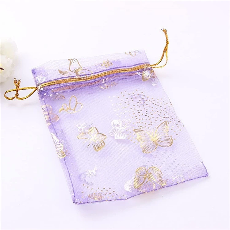 Purple Butterfly Bronzing Bags Gift Yarn Bag Jewelry Gauze Bag Wedding Candy Bag