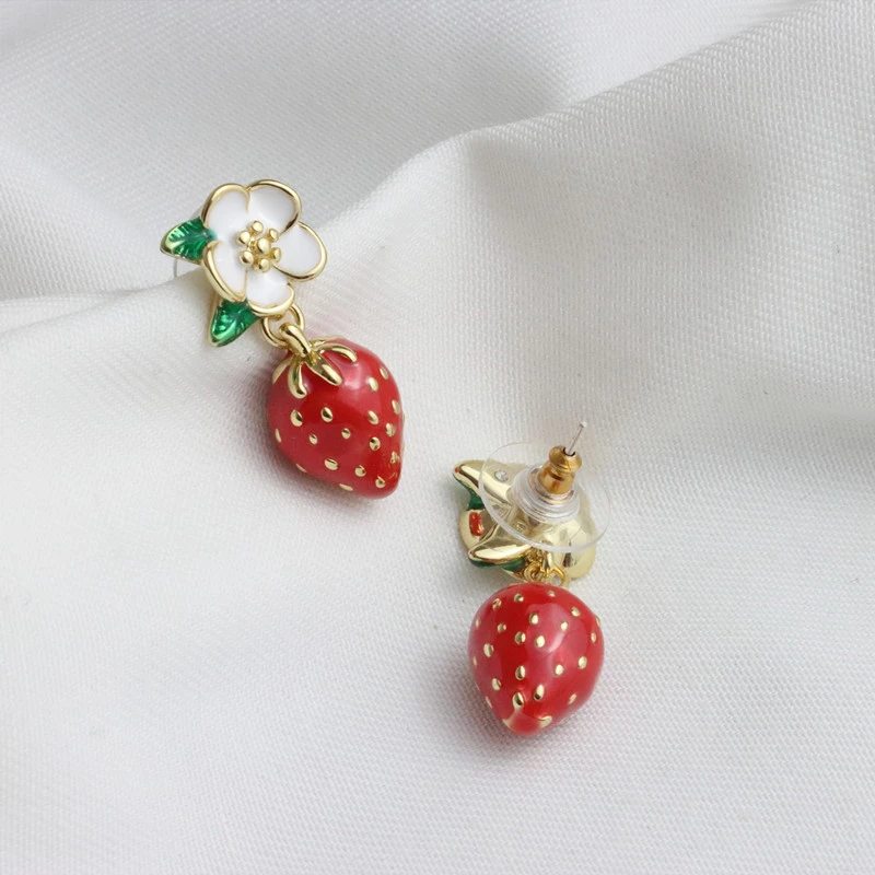 Enamel Glaze Hand Painted Strawberry Earrings