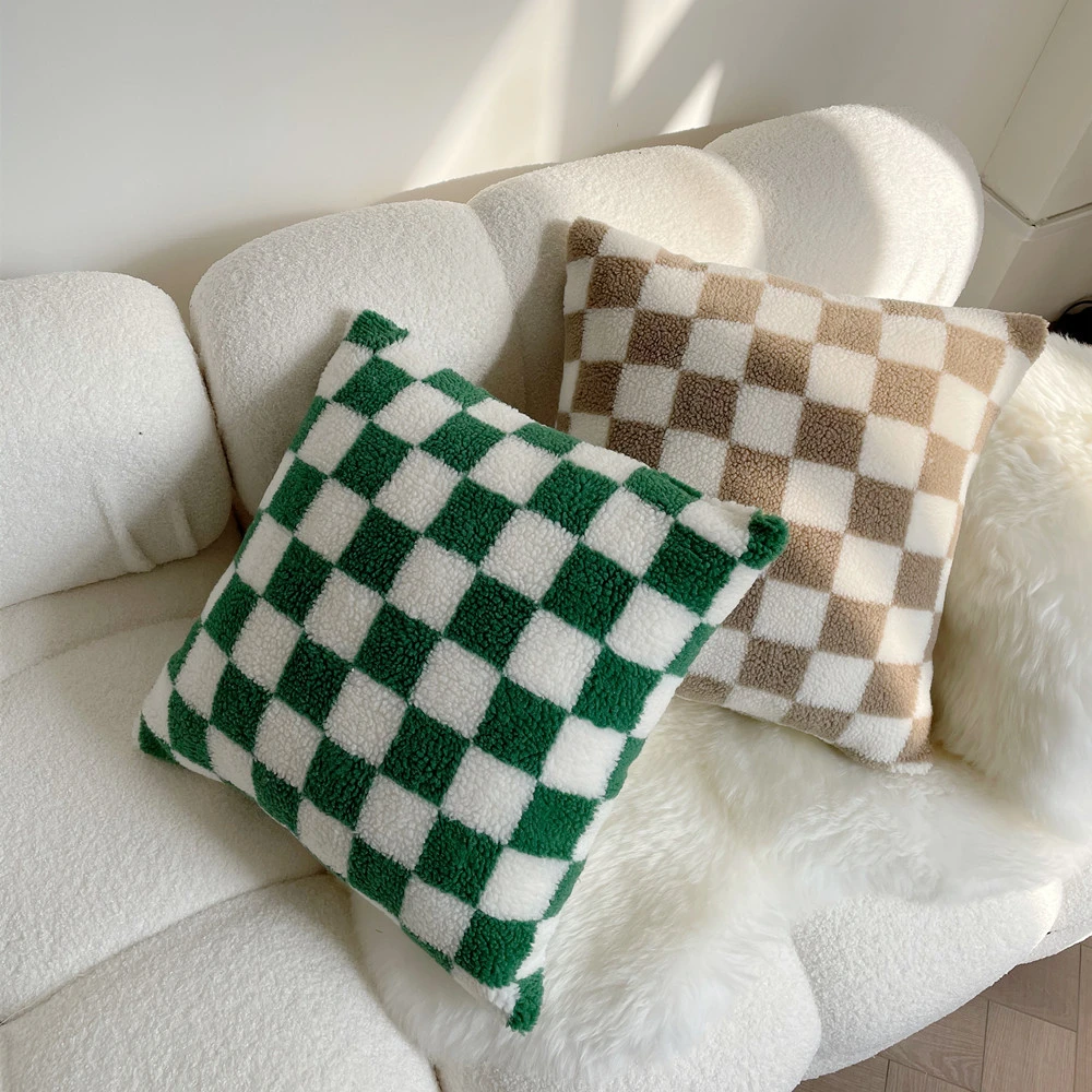 Bedroom Sofa Living Room Double-sided Checkerboard Pillowcase