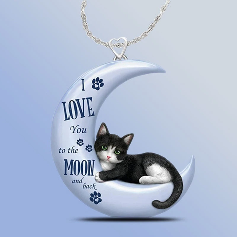 New Necklace Moon Small Black Cat Acrylic Material Necklace Ornament Accessories