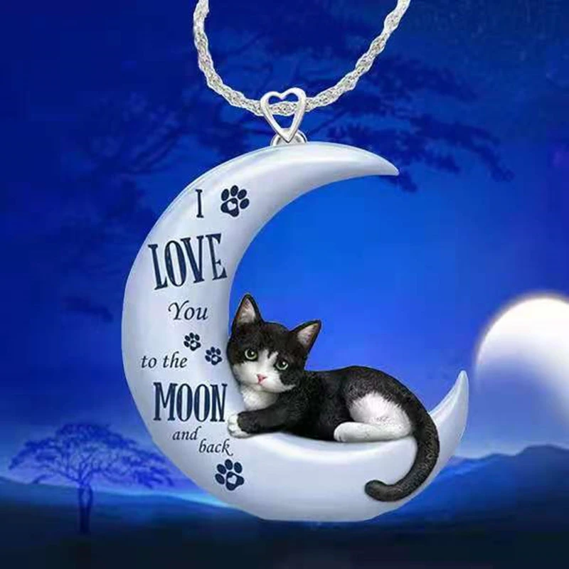 New Necklace Moon Small Black Cat Acrylic Material Necklace Ornament Accessories