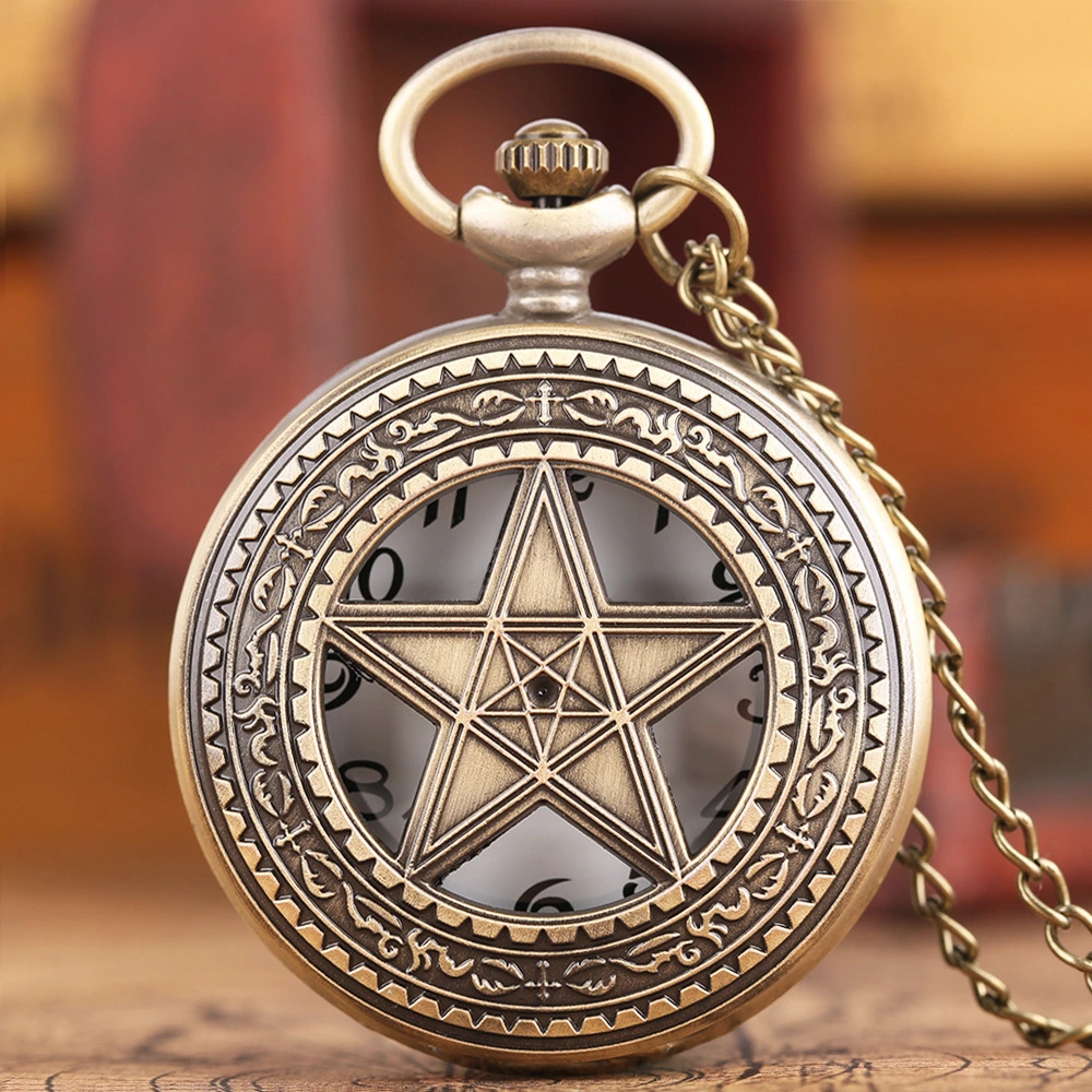 Personality Skeleton Pentagram Bronze Pocket Watch