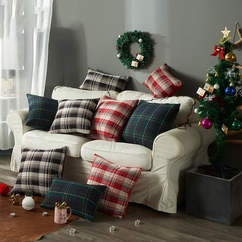 Home Fashion Christmas Wool Plaid Pillowcase