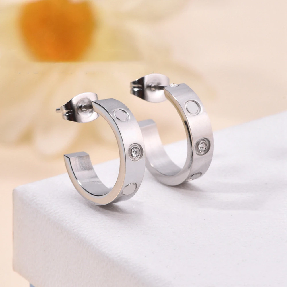 Screw C Shape Titanium Steel Stud Earrings Fashion