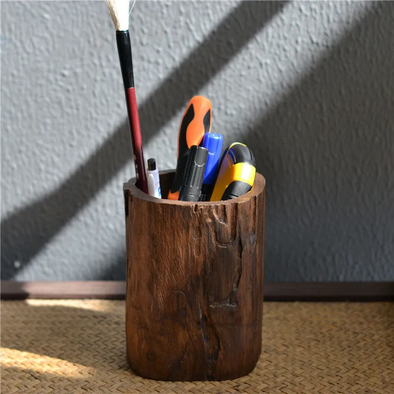 Solid Wood Retro Office Supplies Desktop Storage Pen Holder