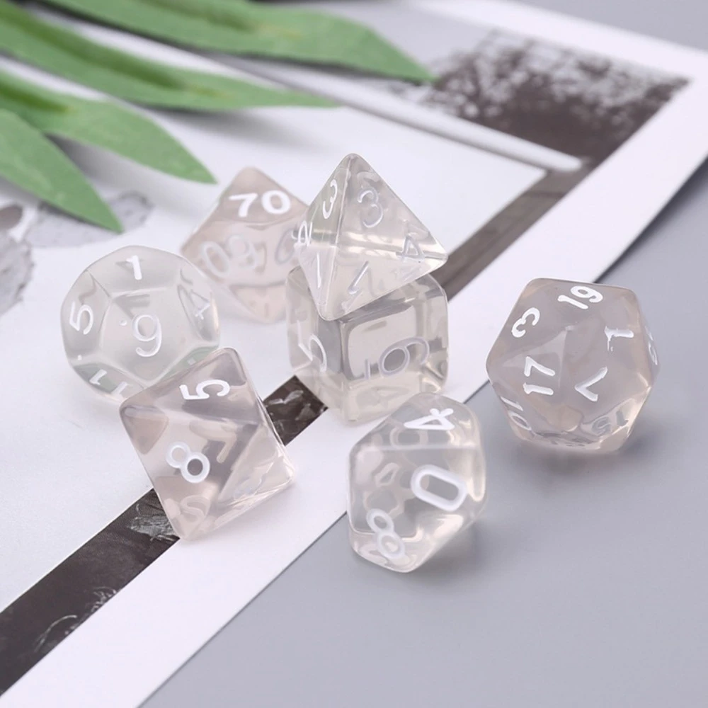 Multi-sided Dice 7 Pieces In A Group Of DND Running Group Transparent White