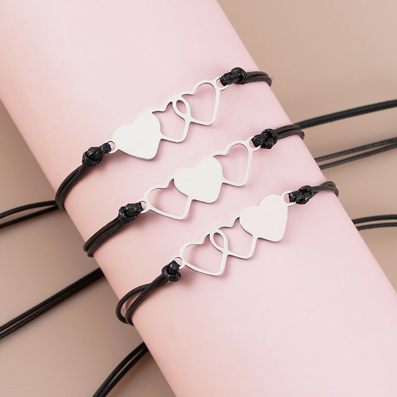 Stainless Steel Heart Mother's Day Hand Braided Bracelet Set