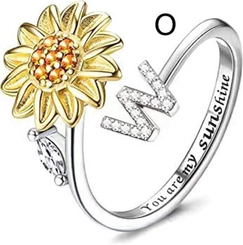 Women's Fashion Sunflower Rotating 26 Letter Ring
