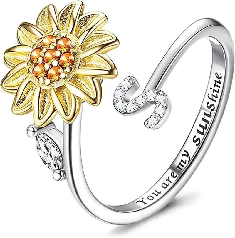 Women's Fashion Sunflower Rotating 26 Letter Ring