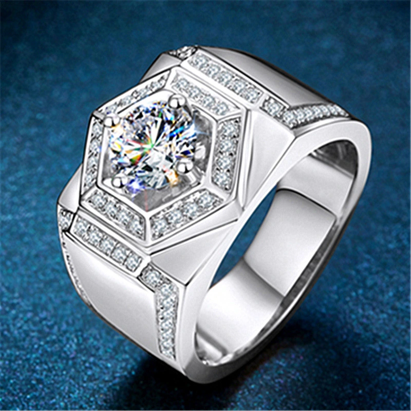 18K Rose Gold Plated Platinum Hexagonal Diamond Ring