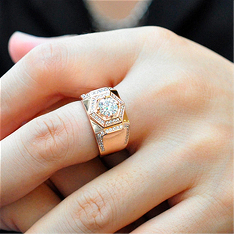 18K Rose Gold Plated Platinum Hexagonal Diamond Ring