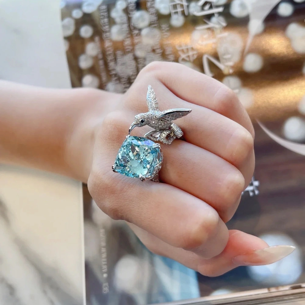 Women's Aquamarine Hummingbird Ring Blue