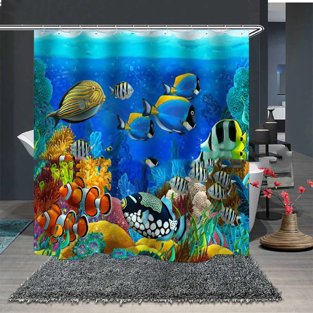 Underwater World Digital Printing Polyester Waterproof Shower Curtain