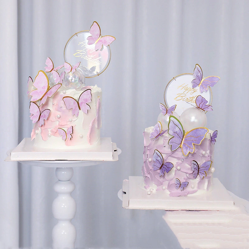 Ins Wind Net Red Cake Decoration Beautiful Purple Paper Butterfly Insertion Plug-in Components Goddess Dessert Bar Dress Up