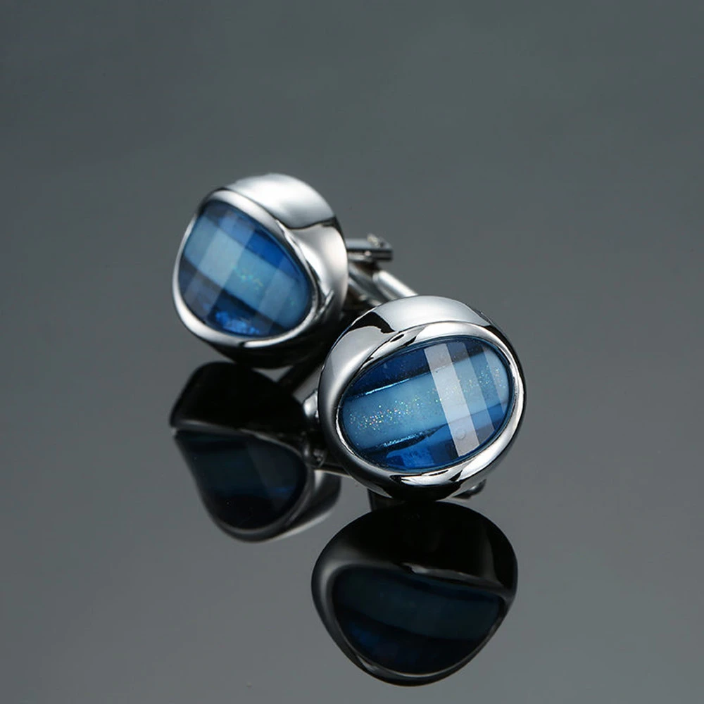 Jewelry Oval Cufflinks With Blue Crystals