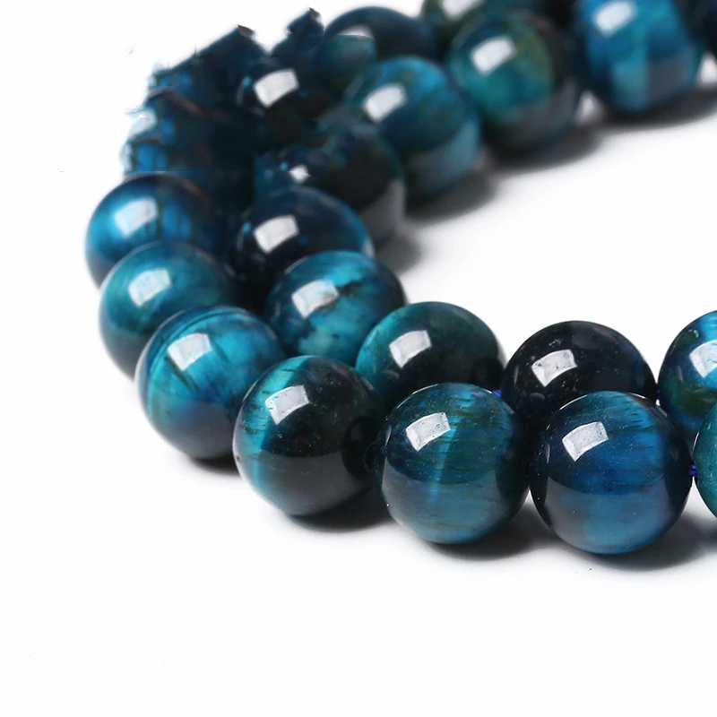 Natural Sapphire Blue Tiger Eye Loose Beads DIY Bracelet Necklace Accessories