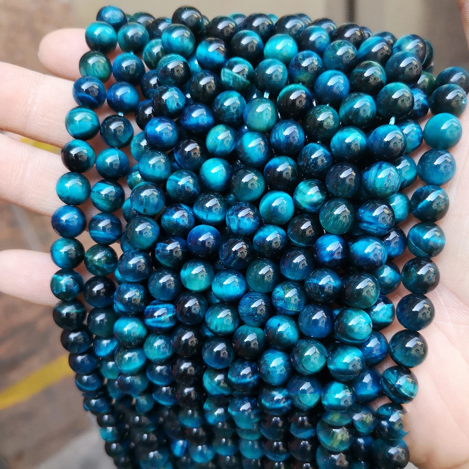 Natural Sapphire Blue Tiger Eye Loose Beads DIY Bracelet Necklace Accessories