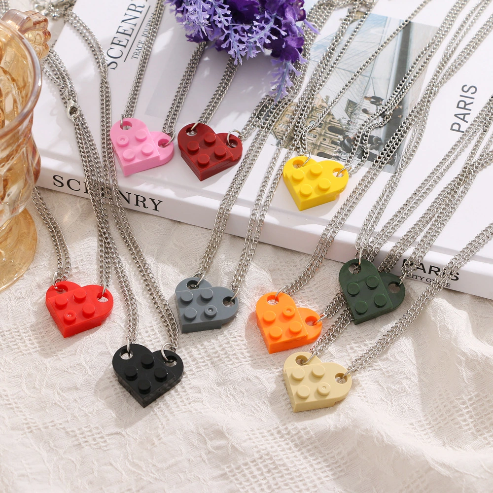 Hip Hop Heart Shaped Building Block Love Pendant Necklace